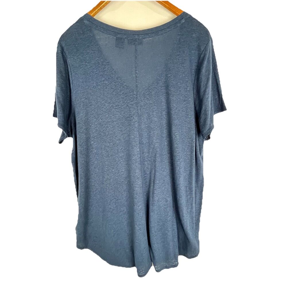 Tahari Womens Plus Size Blue V Neck Top Linen Lyocell Relaxed Fit - Picture 3 of 11